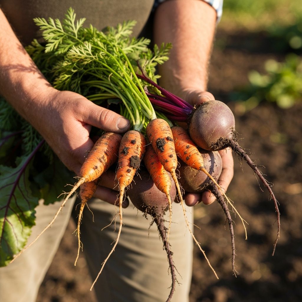 Farmer holding fresh organic vegetables